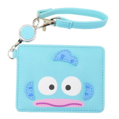 Japan Sanrio Pass Case Card Holder with Reel - Hangyodon / Pure