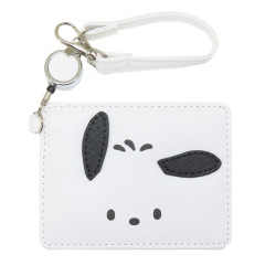 Japan Sanrio Pass Case Card Holder with Reel - Pochacco / Pure