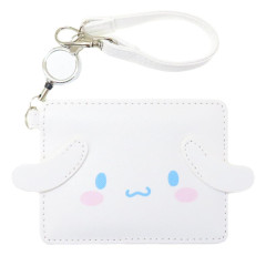 Japan Sanrio Pass Case Card Holder with Reel - Cinnamoroll / Pure