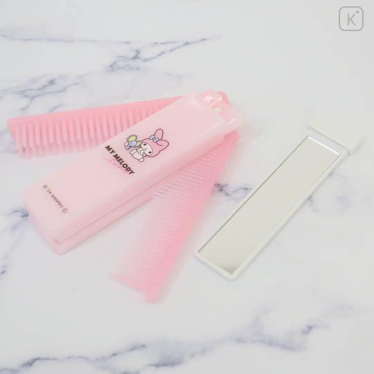 Japan Sanrio Folding Compact Comb & Brush & Mirror - My Melody / Pink - 3