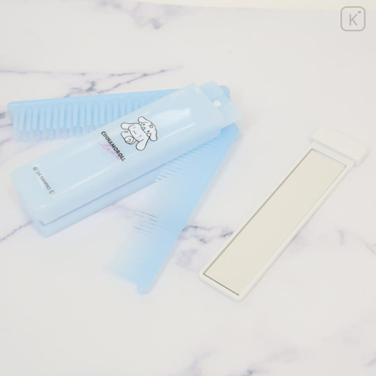 Japan Sanrio Folding Compact Comb & Brush & Mirror - Cinnamoroll / Blue - 3