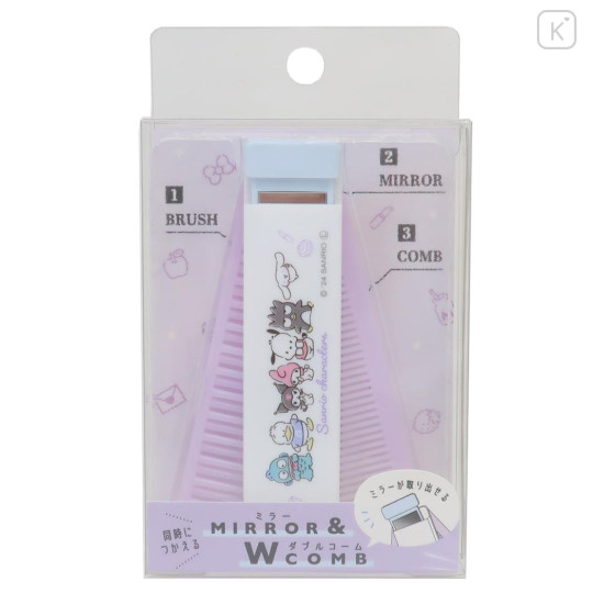 Japan Sanrio Folding Compact Comb & Brush & Mirror - Characters / Purple - 1