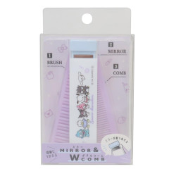 Japan Sanrio Folding Compact Comb & Brush & Mirror - Characters / Purple