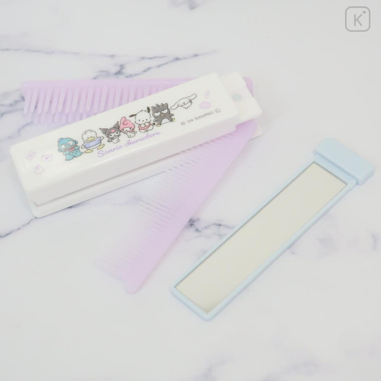 Japan Sanrio Folding Compact Comb & Brush & Mirror - Characters / Purple - 3
