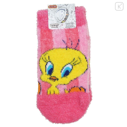 Japan Looney Tunes Fluffy Kid Socks - Tweety / Pink - 1