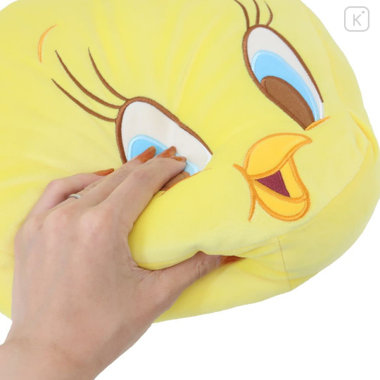 Japan Looney Tunes Fluffy Cushion - Tweety / Face - 3