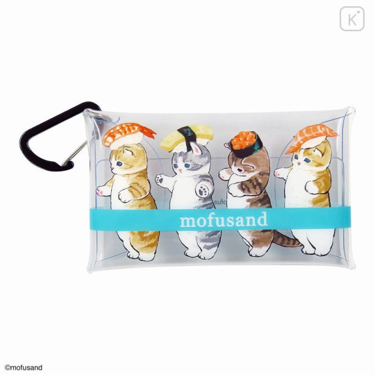 Japan Mofusand Multi Clear Pouch (S) with Carabiner - Cat / Sushi - 1