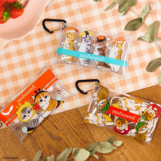 Japan Mofusand Multi Clear Pouch (S) with Carabiner - Cat / Sushi - 2