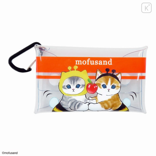 Japan Mofusand Multi Clear Pouch (S) with Carabiner - Cat / Bee & Cherry - 3