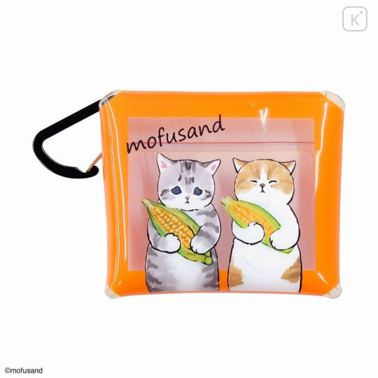 Japan Mofusand Multi Clear Pouch (SS) with Carabiner - Cat / Corn - 1