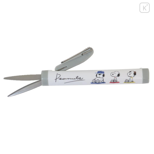 Japan Peanuts Stickle Portable Compact Scissors - Snoopy / Friends Grey - 1