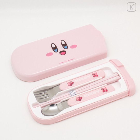 Japan Kirby Bento Lunch Cutlery Set Spoon Fork Chopstick - Kirby / Pink Face - 1