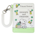 Japan Peanuts Pass Case Card Holder with Coil - Snoopy & Woodstock / Friends Forever Green - 1