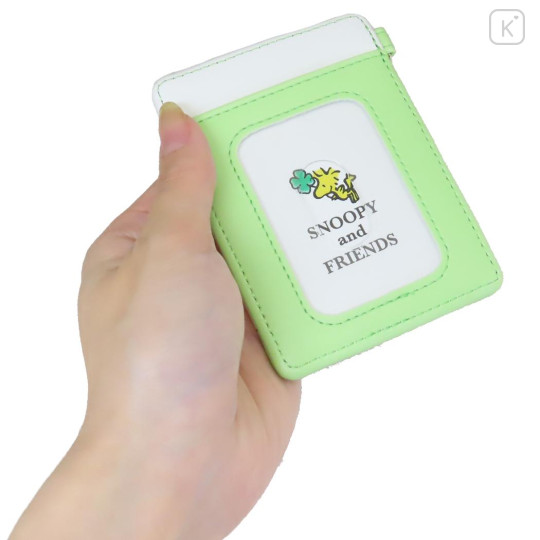 Japan Peanuts Pass Case Card Holder with Coil - Snoopy & Woodstock / Friends Forever Green - 2