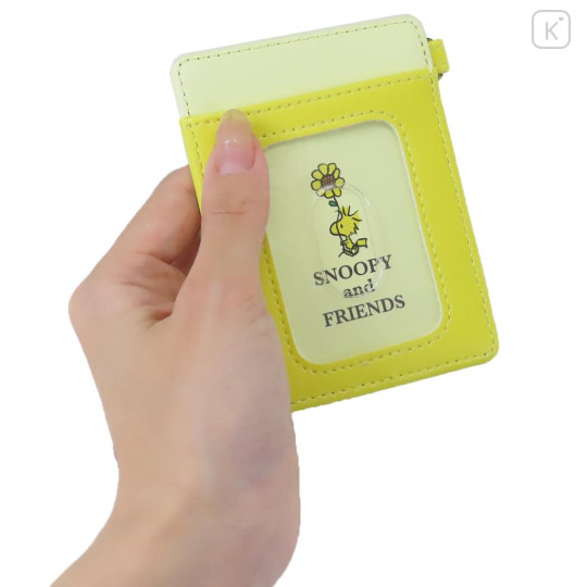 Japan Peanuts Pass Case Card Holder with Coil - Snoopy & Woodstock / Friends Forever Yellow - 2