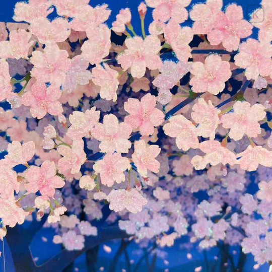 Japan Famous Scenery 3D Greeting Card - Cat & Sakura Cherry Blossom / Night - 3