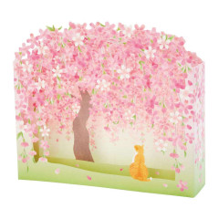 Japan Famous Scenery 3D Greeting Card - Cat & Sakura Cherry Blossom / Day