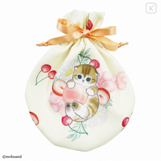 Japan Mofusand Store Drawstring Bag - Cat / Peach Flora Cherry Beige - 1