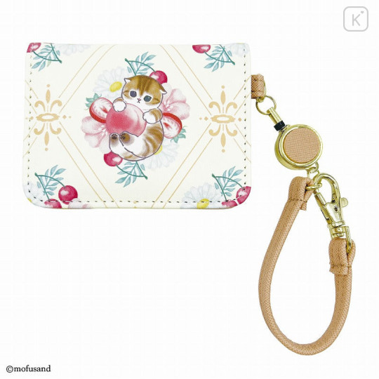 Japan Mofusand Store Bifold Pass Case Card Holder - Cat / Peach Flora Cherry Beige - 1