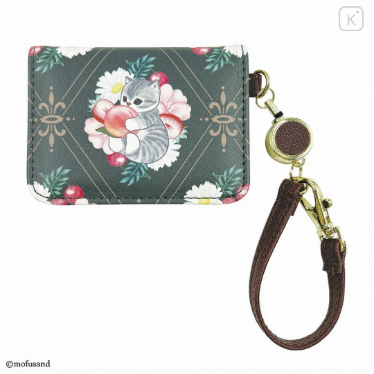 Japan Mofusand Store Bifold Pass Case Card Holder - Cat / Peach Flora Cherry Green - 1