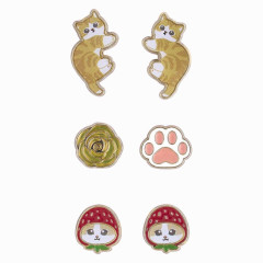 Japan Mofusand Magnet Earrings Set - Cat / Strawberry