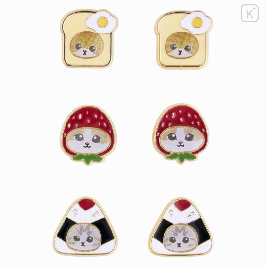 Japan Mofusand Store Earrings Set - Cat / Bread Riceball Strawberry - 1
