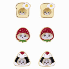 Japan Mofusand Store Earrings Set - Cat / Bread Riceball Strawberry