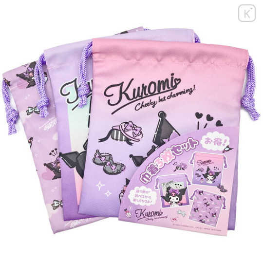 Japan Sanrio Drawstring Bag Set - Kuromi / I'm The Cutest - 1