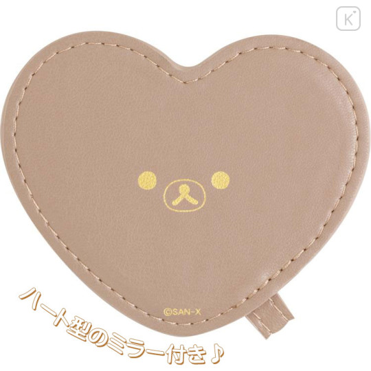 Japan San-X Cosmetic Pouch with Heart Mirror - Rilakkuma / Mature Beige - 3