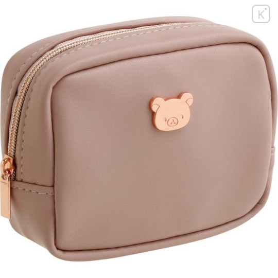 Japan San-X Cosmetic Pouch with Heart Mirror - Rilakkuma / Bruise Pink - 1