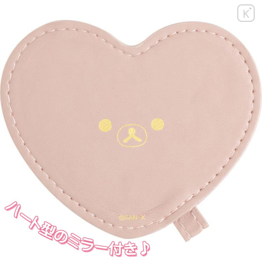 Japan San-X Cosmetic Pouch with Heart Mirror - Rilakkuma / Bruise Pink - 3