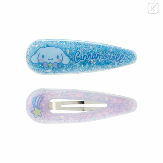 Japan Sanrio Original Kids Hair Pin 2pcs Set - Cinnamoroll / Glitter Blue - 1