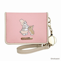 Japan Mofusand Bifold Pass Case Card Holder - Cat / Rabbit Pink