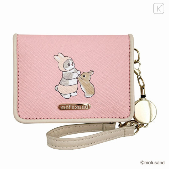 Japan Mofusand Bifold Pass Case Card Holder - Cat / Rabbit Pink - 3
