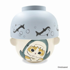 Japan Mofusand Ceramic Tea Bowl & Melamine Soup Bowl Set - Cat / Shark