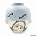 Japan Mofusand Ceramic Tea Bowl & Melamine Soup Bowl Set - Cat / Shark - 1