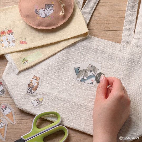 Japan Mofusand × Irodo Easy Rub Cloth Sticker - Cat / Shark - 4