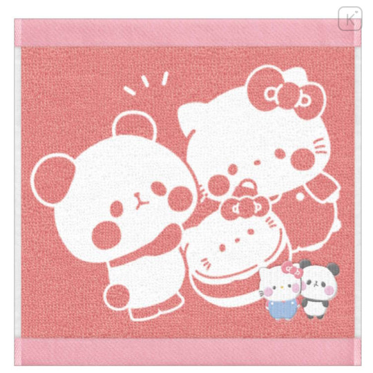 Japan Sanrio × Mochimochi Panda Jacquard Embroidered Towel Handkerchief - Hello Kitty - 1