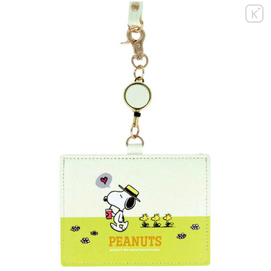Japan Peanuts Pass Case with Reel - Snoopy & Woodstock / Drink - 1