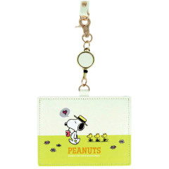 Japan Peanuts Pass Case with Reel - Snoopy & Woodstock / Drink