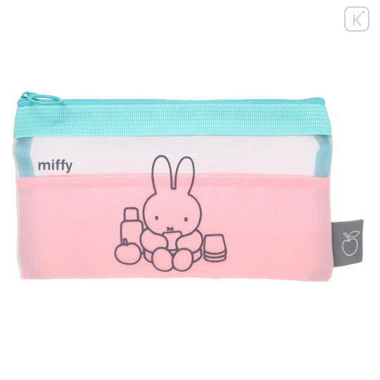 Japan Miffy Mesh Pouch Pen Case - Pink & Bright Green Blue - 1