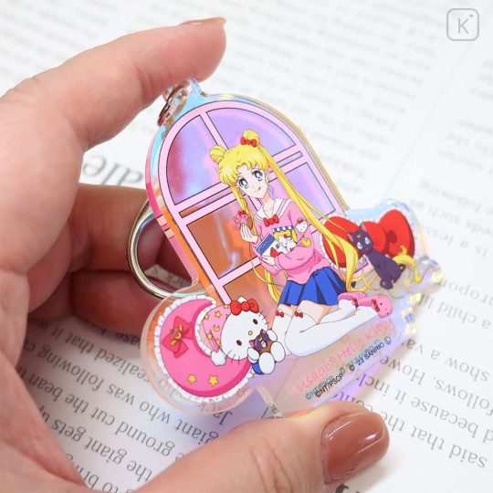 Japan Sanrio × Sailor Moon Aurora Acrylic Keychain - Sailor Moon / Hello Kitty & Luna - 2