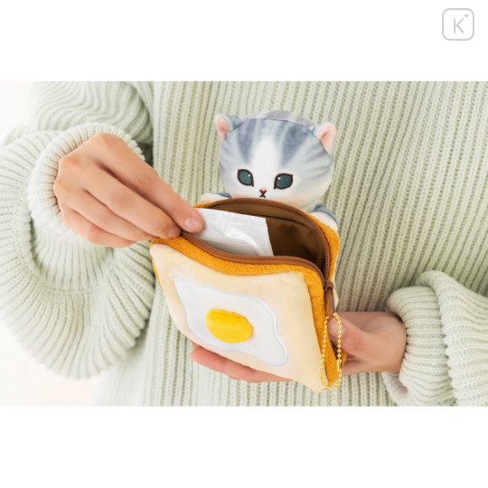 Japan Mofusand Keychain Plush Pouch - Cat / Egg Toast Nyan - 3