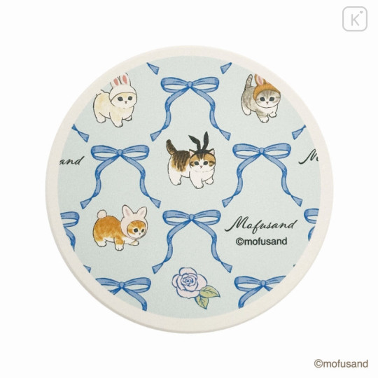 Japan Mofusand Store Water-absorbing Coaster - Cat / Rabbit Blue Ribbon - 1