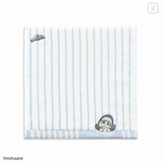 Japan Mofusand Embroidered Mini Towel - Cat / Shark Stripe Blue - 1