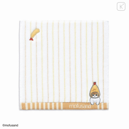 Japan Mofusand Embroidered Mini Towel - Cat / Fried Shrimp Stripe Yellow - 1