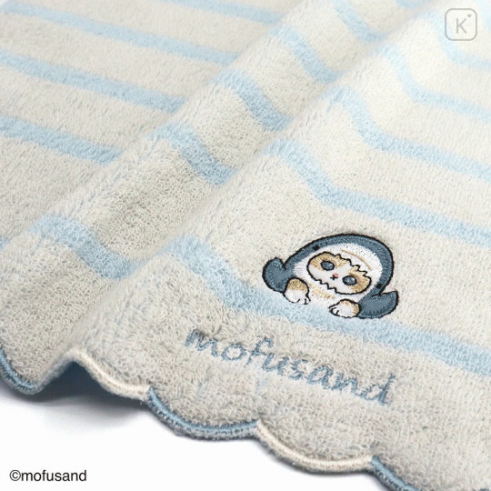 Japan Mofusand Embroidered Mini Towel - Cat / Shark Stripe - 2