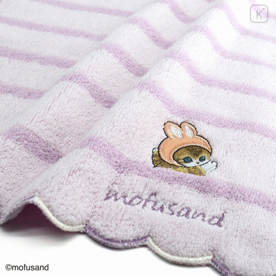 Japan Mofusand Embroidered Mini Towel - Cat / Rabbit Stripe - 2