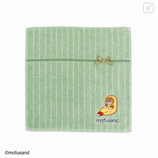 Japan Mofusand Embroidered Mini Towel - Cat / Fried Shrimp Stripe Green - 1