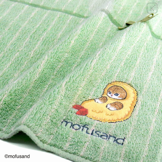 Japan Mofusand Embroidered Mini Towel - Cat / Fried Shrimp Stripe Green - 2
